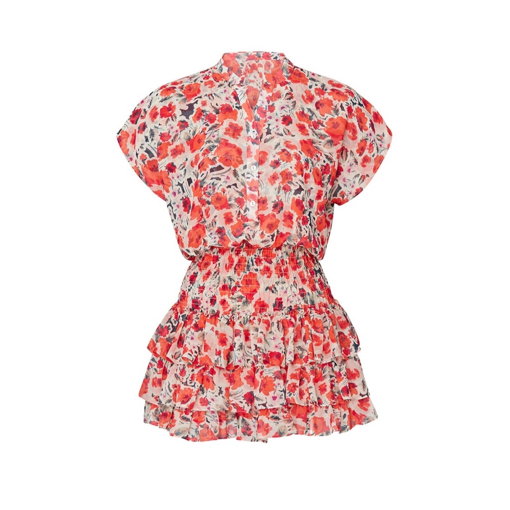 MISA Los Angeles Eloisa Floral Smocked Button-Front Mini Dress in Red Floral